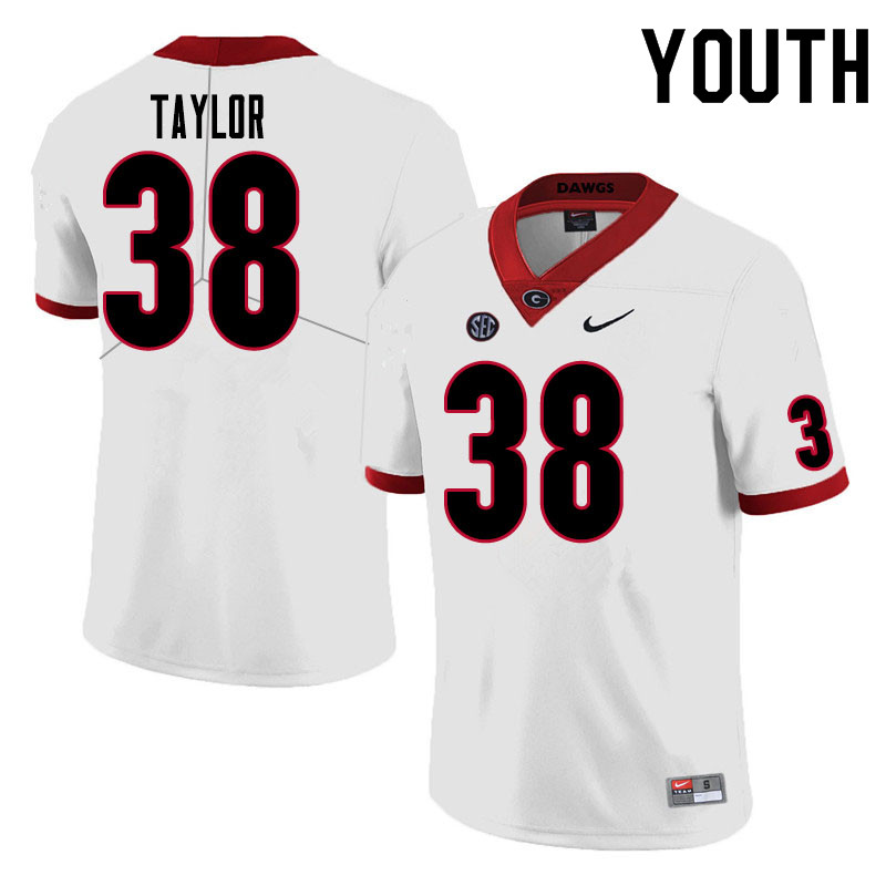 Youth #38 Patrick Taylor Georgia Bulldogs College Football Jerseys Sale-White - Click Image to Close